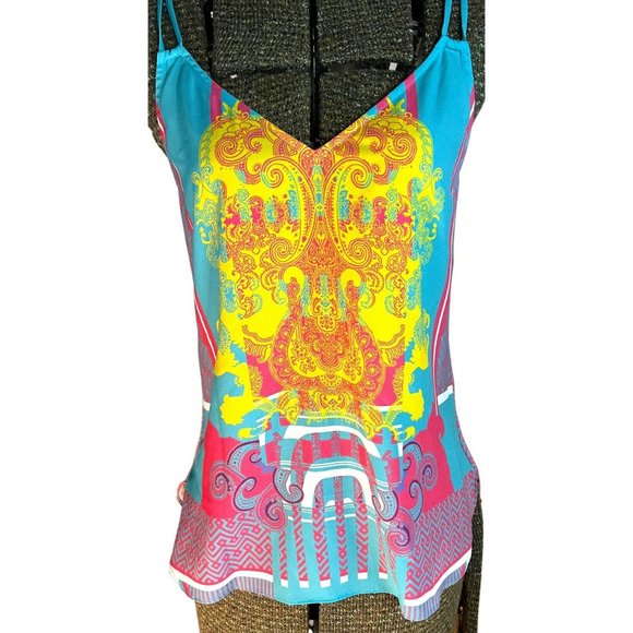 Hale Bob Top Womens Size XS Tank Top Blue Pink V-Neck - Picture 3 of 8